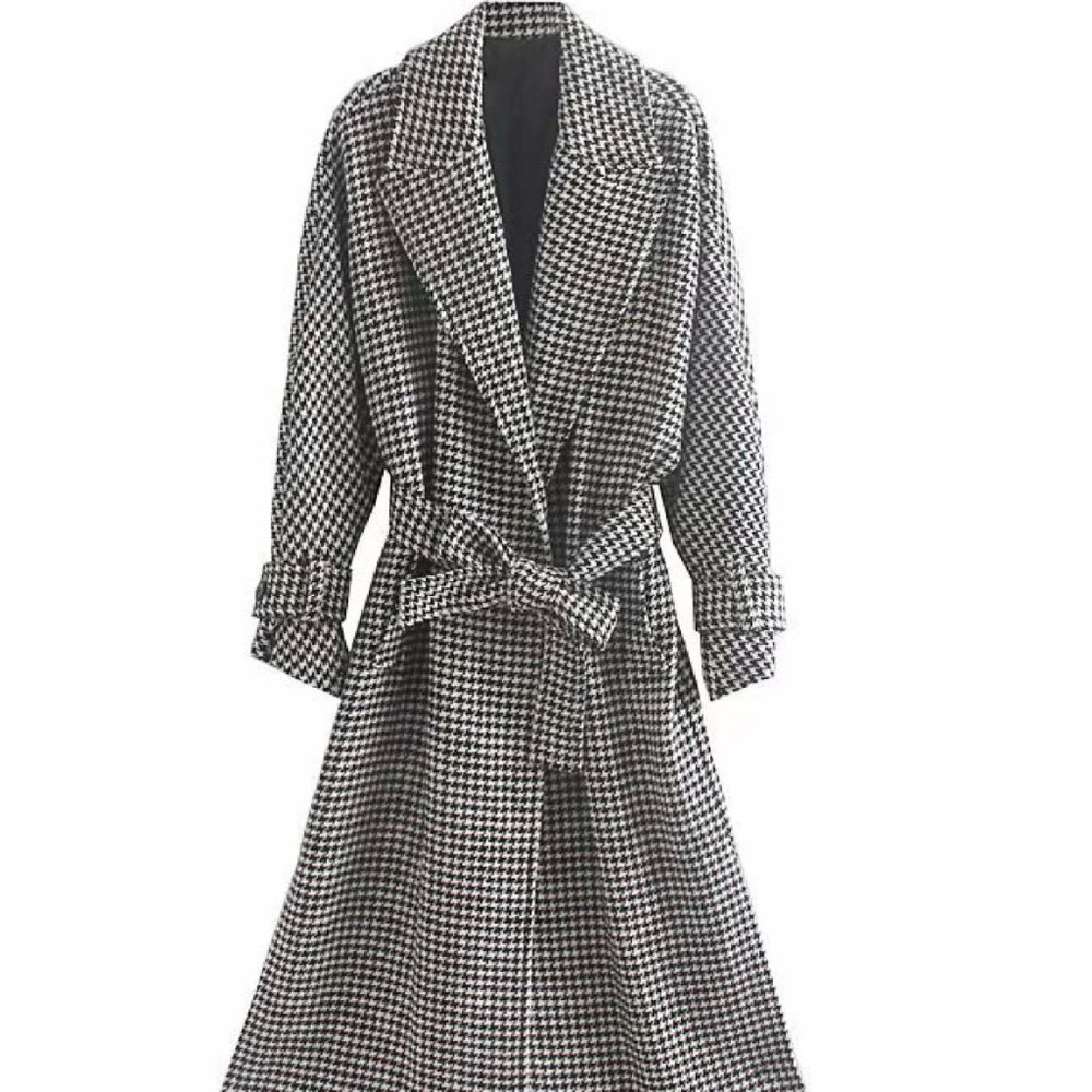 Houndstooth Belted Coat